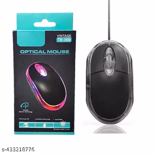 Basics Wired Mouse | 1000 DPI Optical Sensor | Plug and Play | Compatible with PC, Laptop (Black)