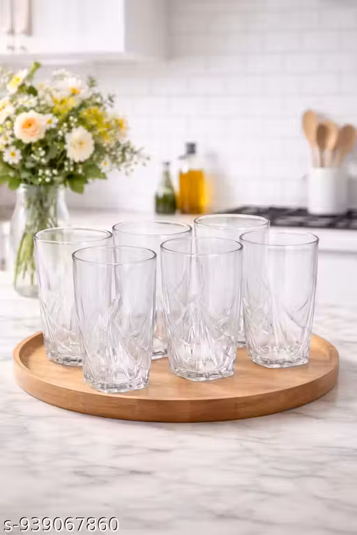 Elegant Crystal-Cut Glass Tumbler Set – Premium Drinking Glasses for Water, Juice & Soft Drinks (Set of 6)