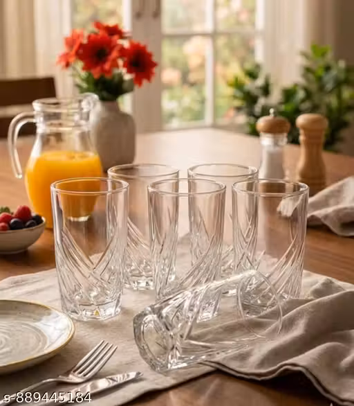 JYOTI XPRESS-Premium Crystal Clear Glass Tumbler Set of 6 | Stylish Designer Juice & Water Glasses | Durable Drinking Glass Set for Home Kitchen & Dining