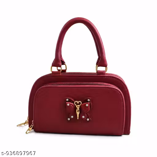 Stylish Red Mini Three Compartment Butterfly Handbag for Girls |Hand purse for Party, Wedding and Daily use