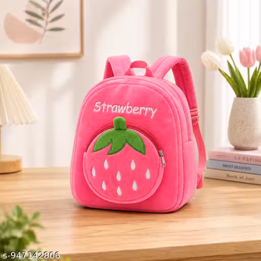 Cute Strawberry Soft Plush School Backpack for Kids | Lightweight Preschool Bag for Boys & Girls | Travel & Picnic Backpack with Adjustable Straps