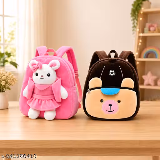 Cute Soft Plush Backpack Combo Set for Kids |Lightweight and Comfortable Soft Fabric Cartoon School Bag with One Main Compartment |10L Capacity Kids Backpack
