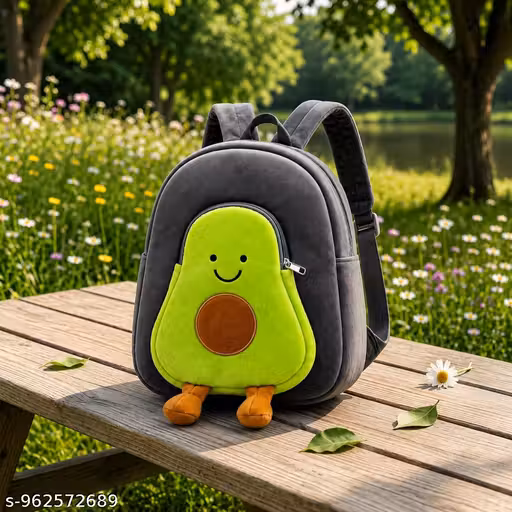 Cute Avocado Cartoon Kids School Backpack with Soft Plush Front Pocket, Lightweight Travel Bag for Boys and Girls
