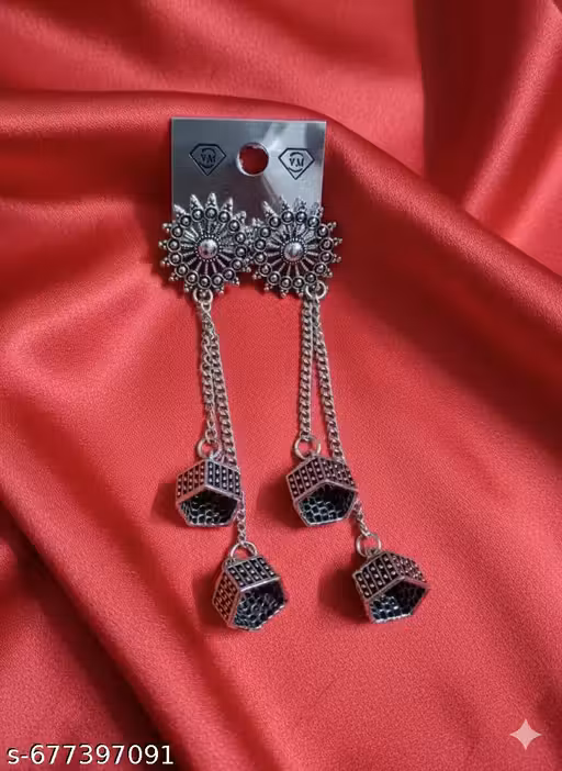 Oxidised silver earrings for girls and womens fashion daily work and party wear earrings