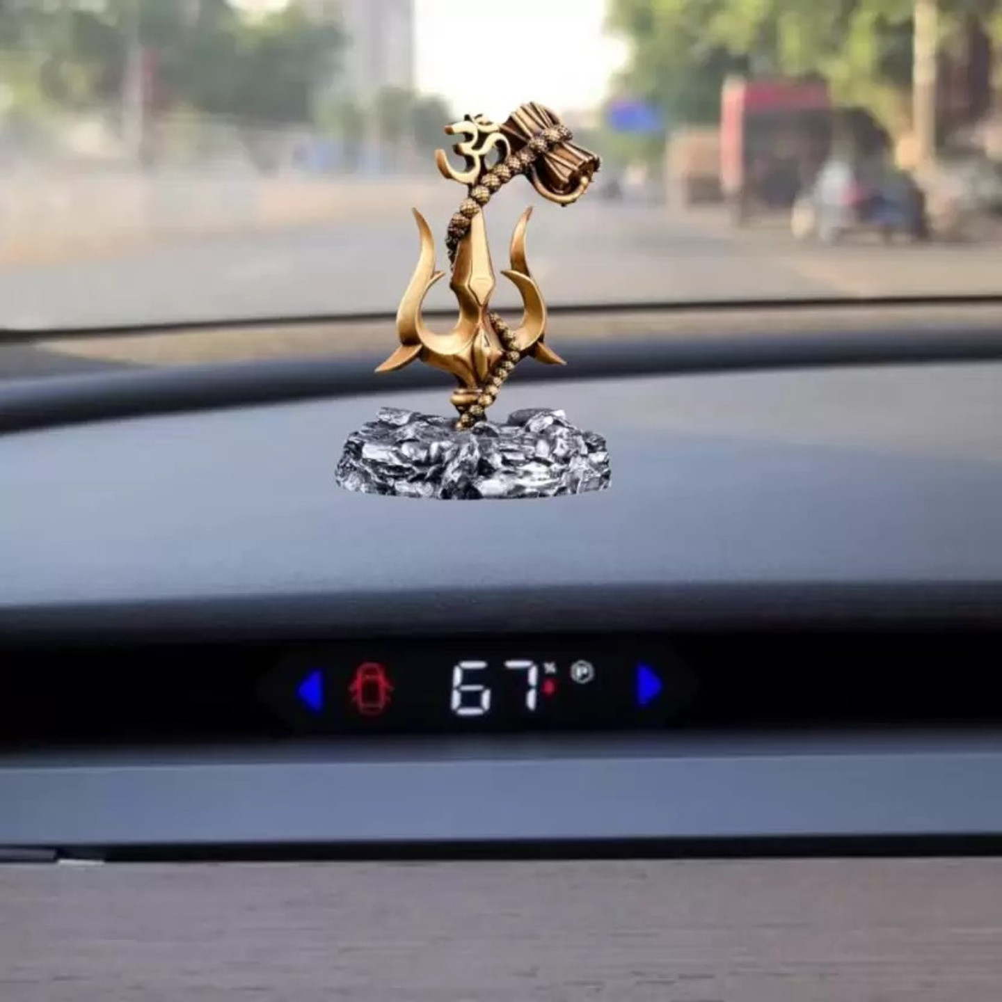 sanskaari Adiyogi shiva Trishul Damru idol for Car Dashboard, Shiv Trishul & Damru Murti Decorative Showpiece - 10 cm (Resin, Multicolor)