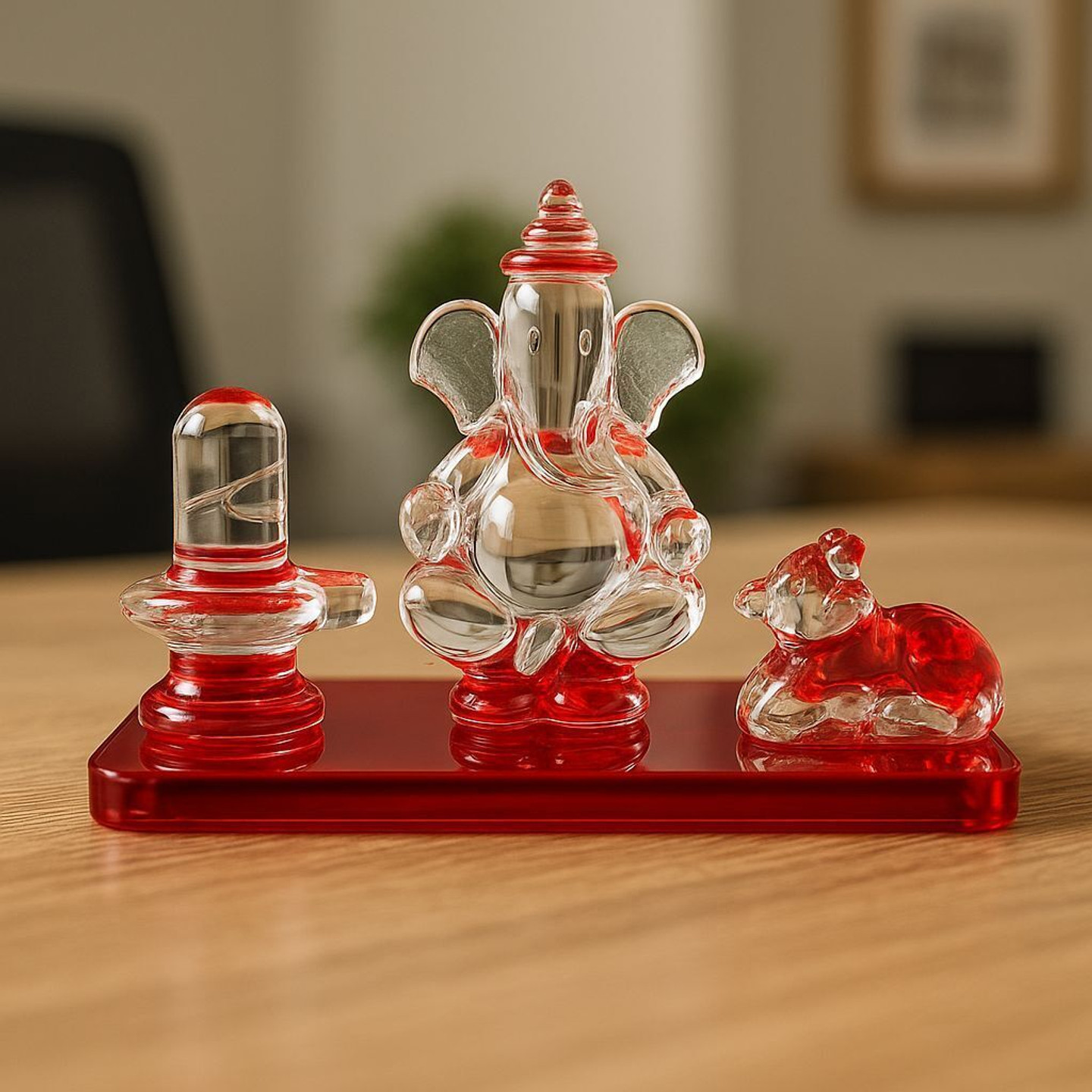 ITISHA ENTERPRESIS Itisha Enterprises perfect Home decor Ganesh, Shivling and nundi Decorative Showpiece - 6 cm (Glass, Red)