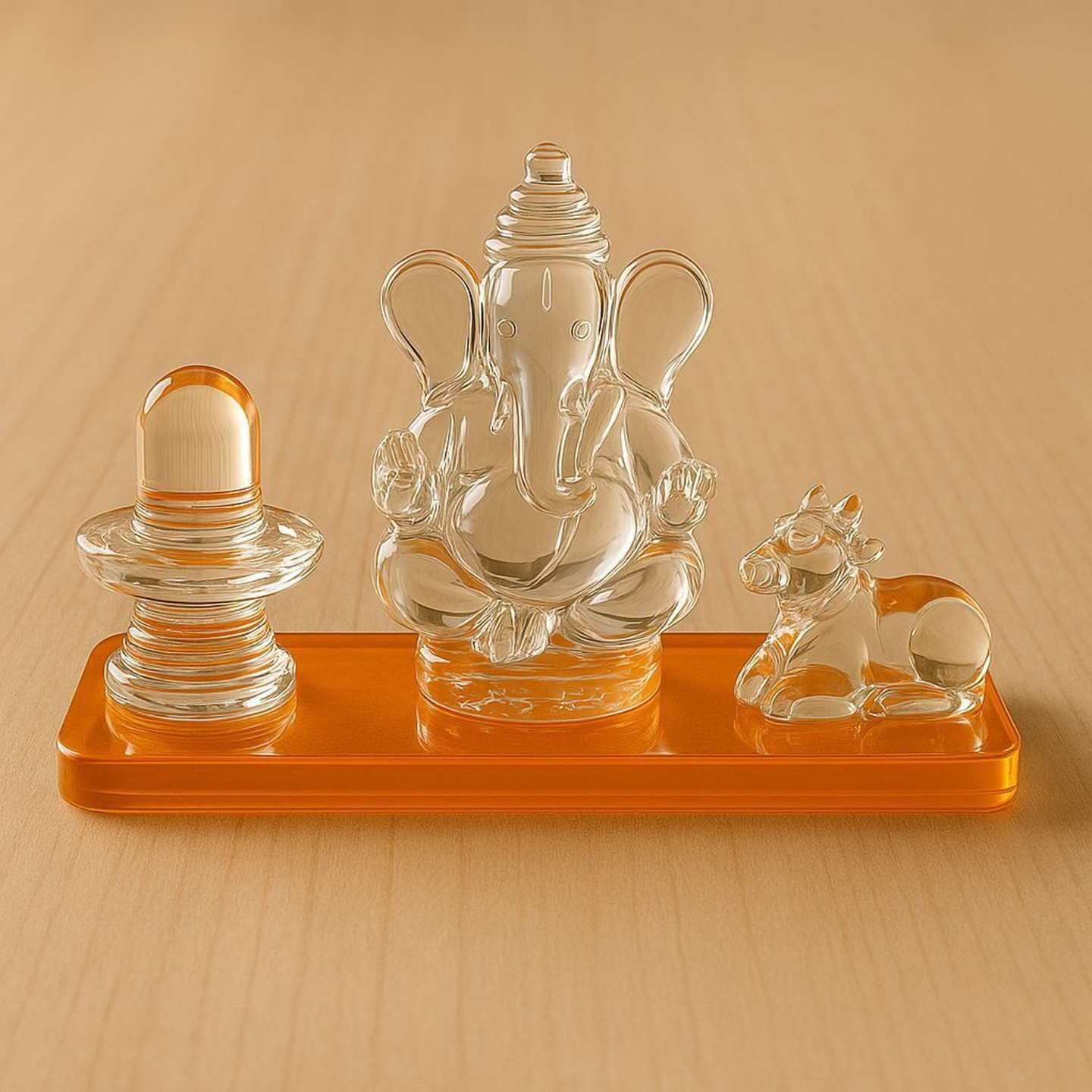 ITISHA ENTERPRESIS Itisha Enterprises perfect Home decor Ganesh, Shivling and nundi Decorative Showpiece - 6 cm (Glass, Yellow)