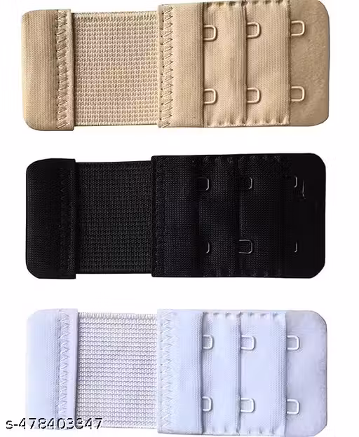 Setster Women Bra Hook Extender - 2 Hook 3 Eye With Extra Elastic Save Your Bra Increase Band Length-Bra Extensions-Bra Extender Hooks for Women- Combo pack of 3 (Black, White, Beige)