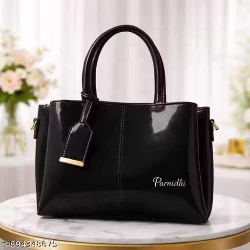 Women’s Top Handle Bag | Hand Held bag | Stylish Patent Synthetic Leather Handbag with Dual Handles & Detachable Sling Strap | Beige Shoulder Purse for Work & Casual Outings