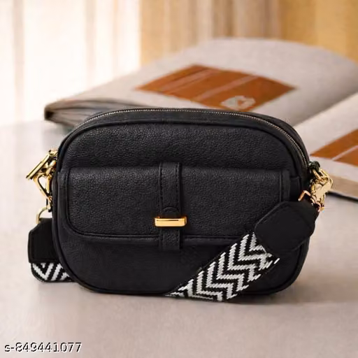 Stylish Black Crossbody Sling Bag for Women with Golden Hardware & Designer Niwad Strap | Premium Pebbled Finish Small Shoulder Bag for Daily Use, Office, Travel, Party & Casual Outfits