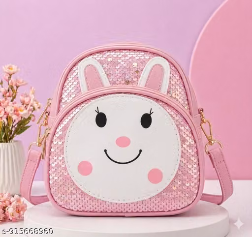Kids Sling Bag Cute Bunny Design Mini Backpack Style Crossbody Bag with Adjustable Strap Zipper Closure Lightweight PU Material for Girls Travel School Use