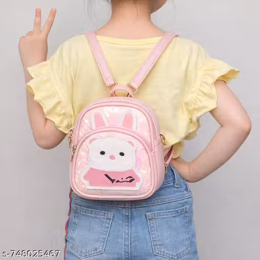 Cute Rabbit Face Mini Backpack for Girls & Kids | Stylish Sling Backpack with Adjustable Straps | Lightweight PU Leather Cartoon Design Travel School Casual Bag