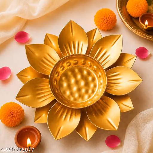 Royal Lotus Metal Urli Bowl | Luxury Decorative Centerpiece for Home, Hotel, Wedding & Festival Decoration