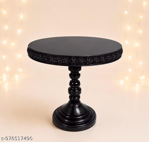 Royal Black Metal Cake Stand for Luxury Birthday Decoration | Premium Floral Pedestal Dessert Display Stand for Cake Table Setup, Event Decor & Party Decoration