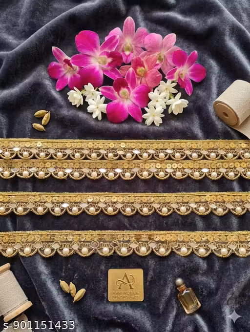 4 meter lace mirror, moti kork, blouse lace, design lace,suit lace, Saree lace, pears Lace.etc