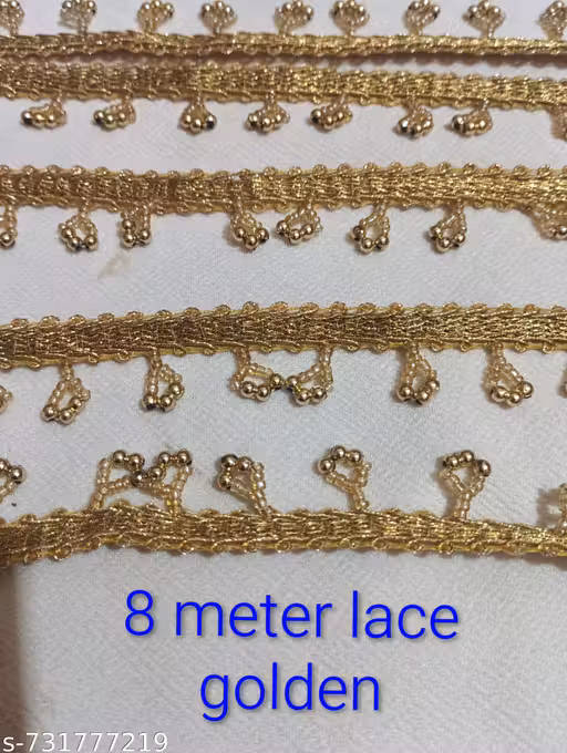 (8 meter) golden colour lace, blouse lace design lace, suit lace, Saree lace, dupatta lace, paerl lace, fancy lace, moti lace,beads lace, etc.