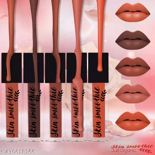 SKIN SMOOTHIE Velvet Matte Liquid Lipstick NUDE EDITION 18 Hrs -Kiss Proof Transfer-Proof, Smudge-Proof, Long Lasting, Hydrating & Lightweight Lip Colour Infused with Almond oil & Vitamin E-Combo of 5 Pc