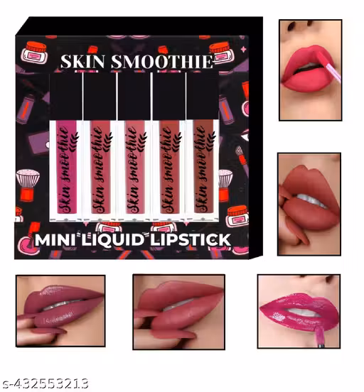 SKIN SMOOTHIE Just Organic Lipstick Matte Lipstick Liquid Lipstick Velvet Matte Liquid Lipstick (Pink Edition) - 18 Hr Kiss-Proof, Transfer-Proof, Smudge-Proof, Long-Lasting, Hydrating & Lightweight Lip Color Infused with Almond Oil & Vitamin E (Set of 5)