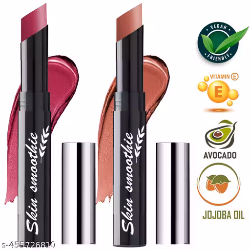 SKIN SMOOTHIE Pencil Lip Crayon Lipstick for Women Long Wear Matte Lipstick, Highly Pigmented Lipsticks with Vitamin E & Avocado oil & Jojoba oil Set Of 2 Pc Crayon