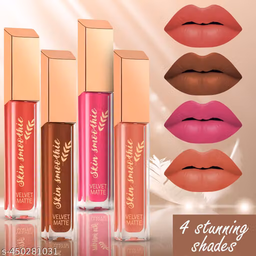 SKIN SMOOTHIE NEW Velvet Matte Liquid Lipstick Waterproof Long Lasting Non-Stick,Up to 18 Hrs, Professional Lip Makeup Set of 4 (Nude Family)