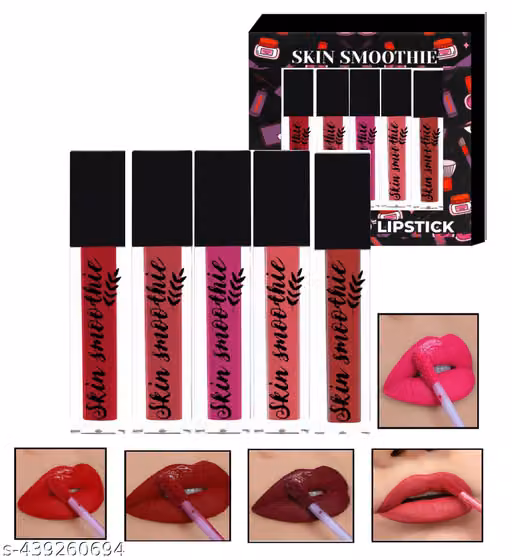 SKIN SMOOTHIE Just Organic Stay Forever Matte Liquid Lipsticks 18 Hrs -Kiss Proof Transfer-Proof, Smudge-Proof, Long Lasting, Combo of 5 (Red Edition)