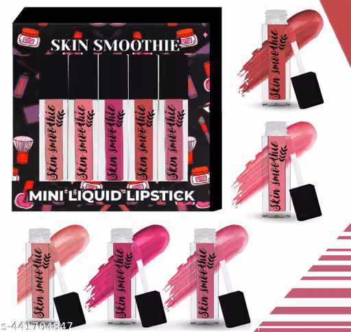 SKIN SMOOTHIE Liquid Lipstick Kit Set of 5 with Long Lasting Matte Finish, Hydrating & Lightweight Lip Color, with Almond Oil & Vitamin E (Pink Edition Set of 5)