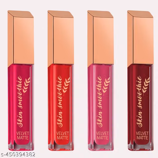 SKIN SMOOTHIE Buy 4 Colors Lipstick Set 4 Velvet Lips Tint Kit Matte Liquid Lipstick Waterproof 18 Hrs -Kiss Proof Long Lasting Pink Edition