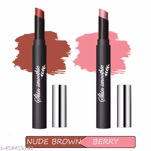 SKIN SMOOTHIE Matte Lipstick | Matte Finish Lip Crayon | Waterproof | Long Lasting | Lasts Up to 18 hours Nude Brown & Berry with Vitamin E & Avocado oil & Jojoba oil Set Of 2 Pc Crayon