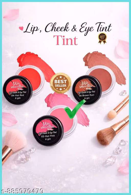 Skin Smoothie Lip, Cheek & Eye Tint | Multi-Use Cream Blush & Lip Color | Long Lasting, Blendable & Lightweight | 6g (Hot Red, Hot Pink, Brown Rust)