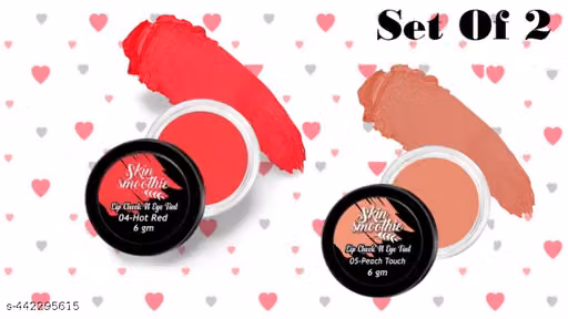 SKIN SMOOTHIE Girls Lip & Cheek Eyes Tint | Blush with Long Lasting, & Matte Finish Lip with Vitamin E & Almond Oil (Hot Red Peach Touch) (Pack of: 2, 6 Grams)