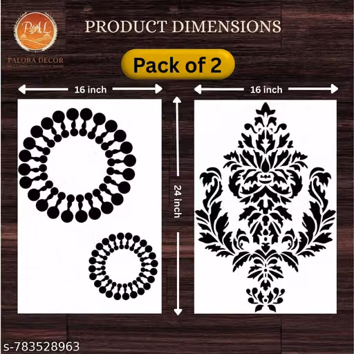 PALORA DECOR Circular dot Mandala & Royal Damask Pattern Theme Wall Stencil for Creative Spaces | Size:- 16 x 24 Inch | Multi-Use Painting Stencil for Home & Office | Pack of 2