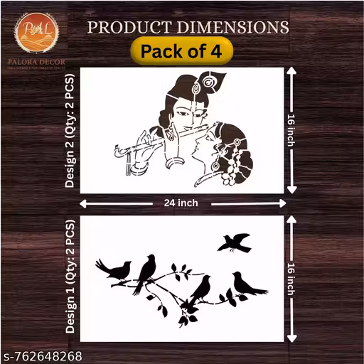 PALORA DECOR Radha-Krishna & Birds Theme Wall Stencil | 16 x 24 Inch | Multi-Use Stencil for Home & Office Wall Decor | Pack of 4