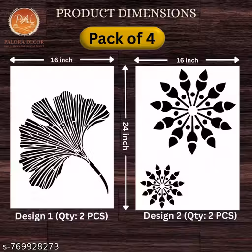 PALORA DECOR Ginkgo & Geometric Floral Theme Wall Stencil | 16 x 24 Inch | Multi-Use Stencil for Home & Office Wall Decor | Pack of 4