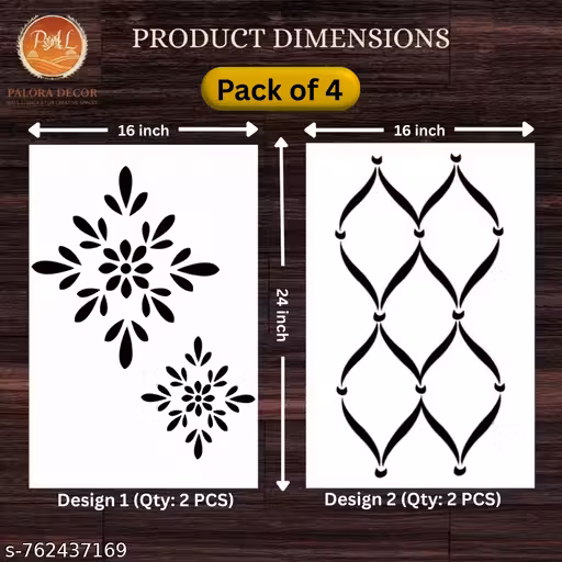 PALORA DECOR Floral Theme Wall Stencil | 16 x 24 Inch | Multi-Use Stencil for Home & Office Wall Decor | Pack of 4