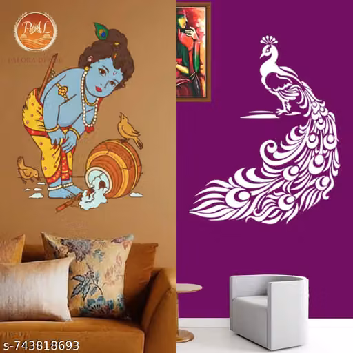 PALORA DECOR Krishna & Peacock Theme Wall Stencil | 16 x 24 Inch | Multi-Use Stencil for Home & Office Wall Decor | Pack of 2