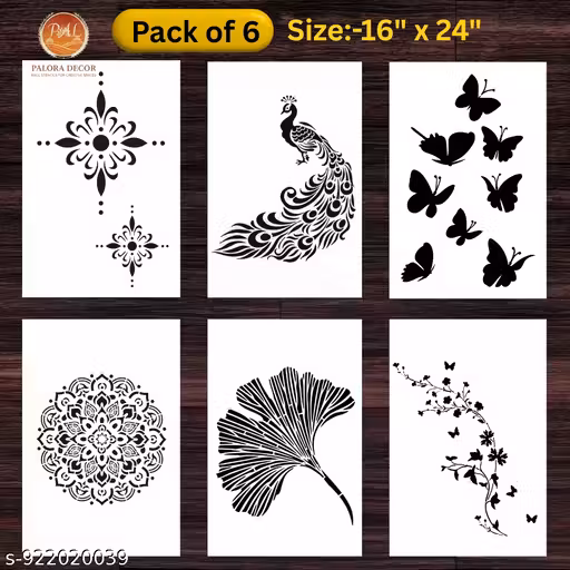 PALORA DECOR Wall Stencil for Creative Spaces | Size:- 16 x 24 Inch | Multi-Use Painting Stencil for Home & Office | Pack of 6