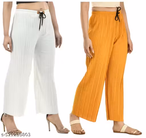 Regular Fit Trouser Palazzo Set of 2 white & yellow