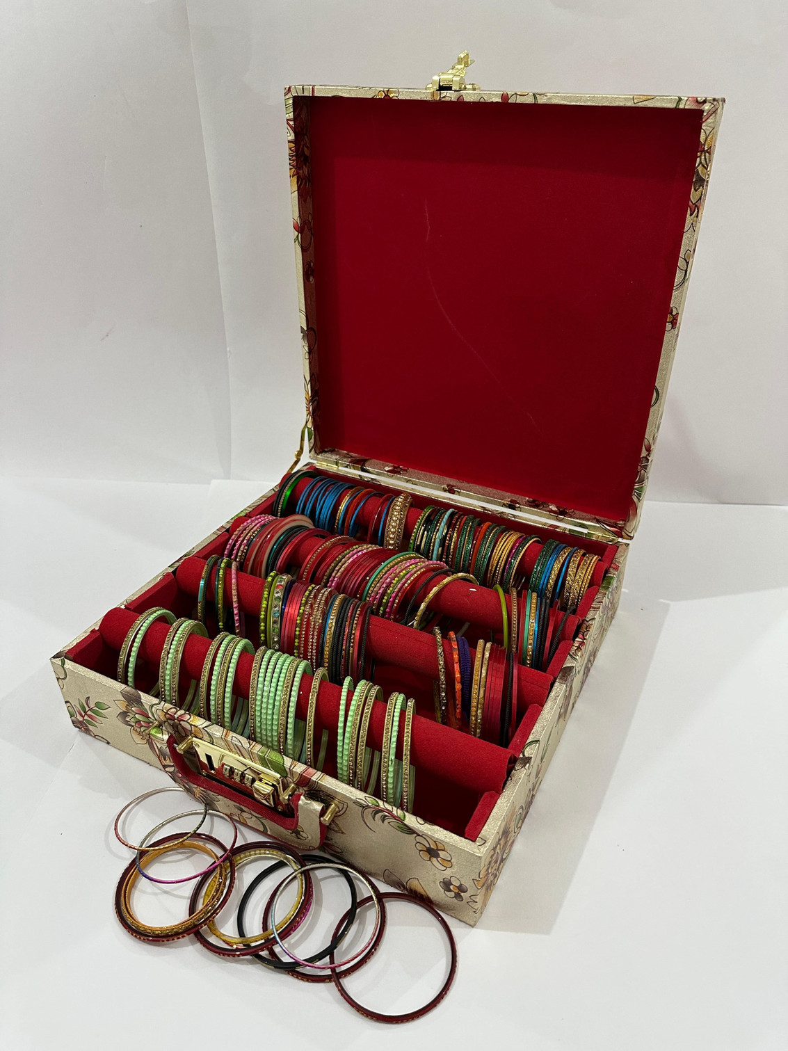 tosim Tuff Classic Wooden 1 Piece Four Rod Bangle Storage Box with Lock System Lockable Vanity Box, jewellery box, bangle box Vanity Box (Multicolor)