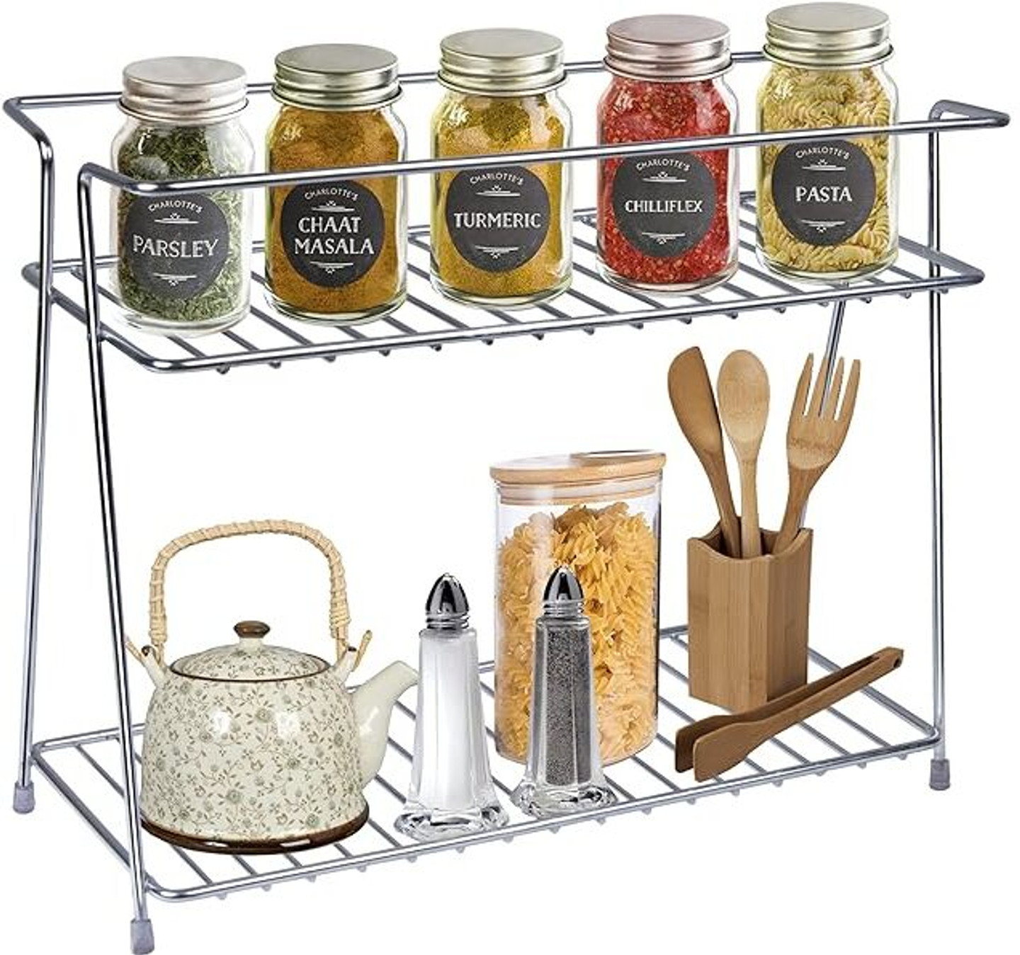 VISKHAPRA Plate Kitchen Rack Kitchen Rack Multipurpose Storage Shelf,2 Layer Kitchen Rack,Dish & Spice Rack Steel