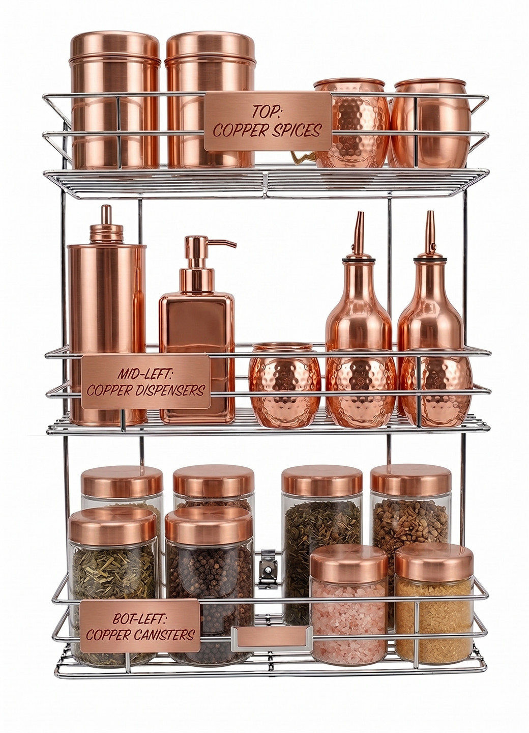 VISKHAPRA Containers Kitchen Rack Multipurpose Kitchen Organizer Rack 3-Tier Foldable Storage Shelf Chrome Steel