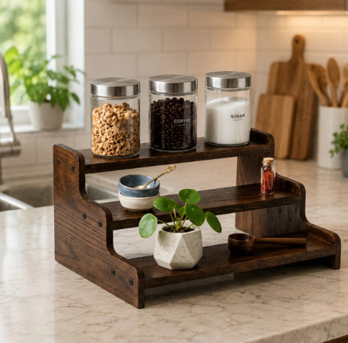 Mark Wood Containers Kitchen Rack Kitchen Rack 3 Tier Wooden Masala Rack for Kitchen Wood Wood