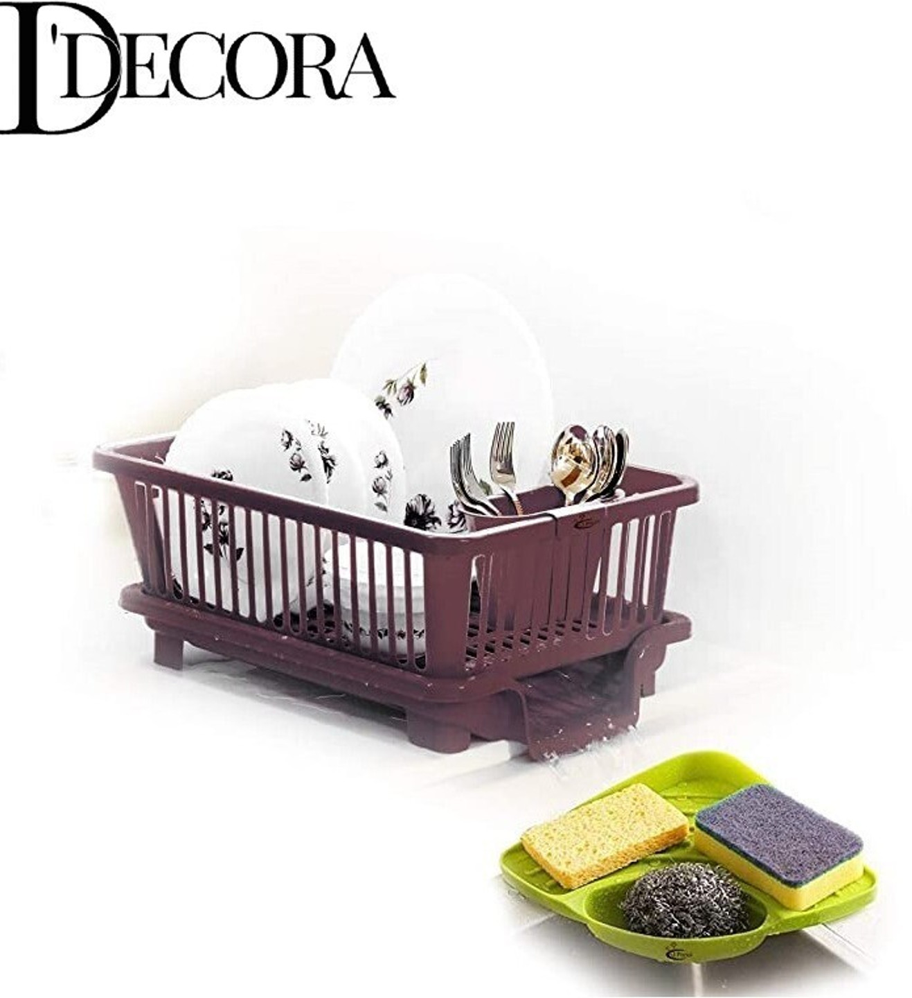 DDecora Dish Drainer Kitchen Rack Popular Combo OF 3 in 1 Large Sink Set Drying Basket AND corner sink Plastic