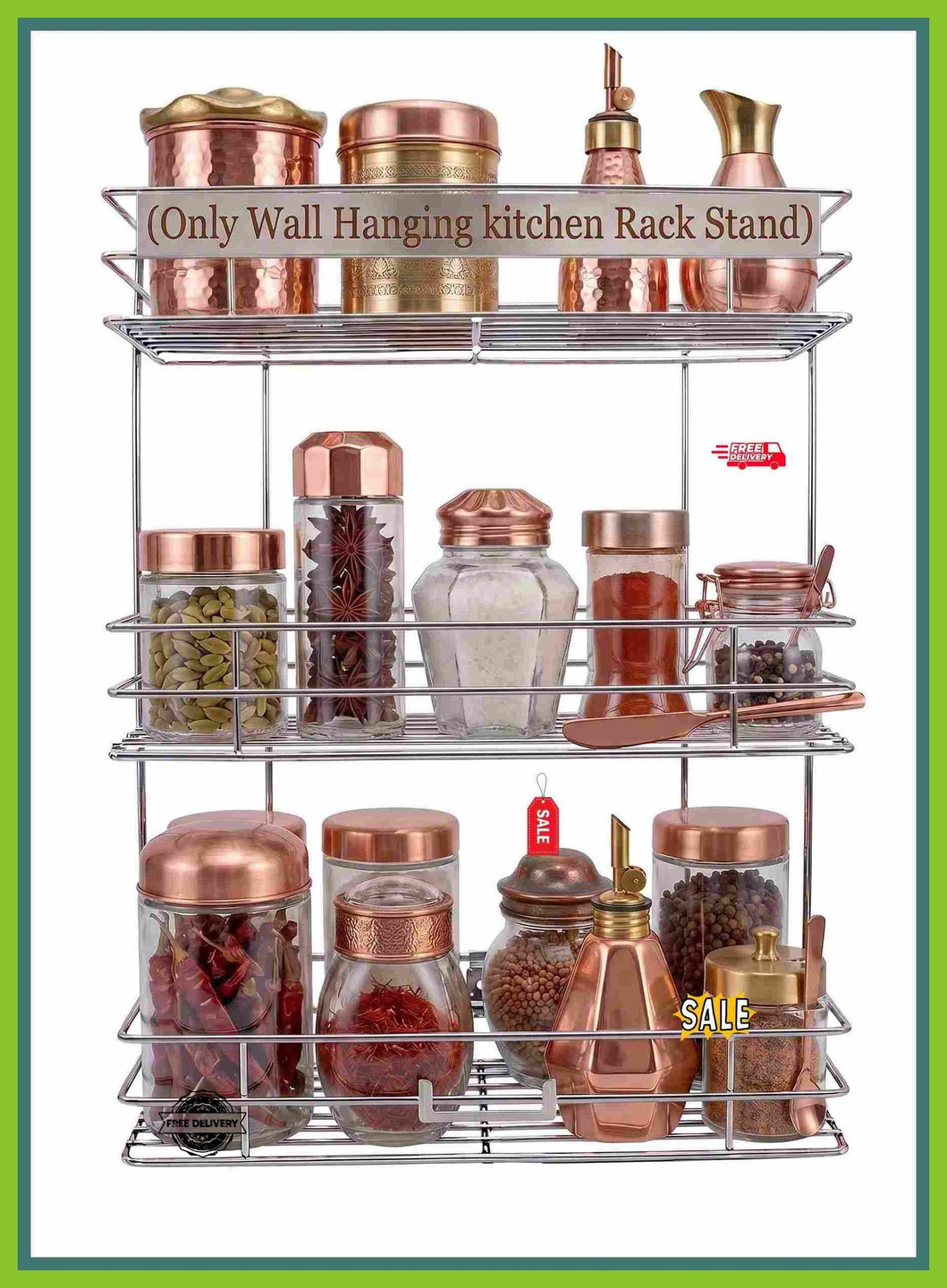 VISKHAPRA Containers Kitchen Rack Heavy Duty 3 Layer Kitchen Storage Shelf Organizer for Countertop | Chrome Steel