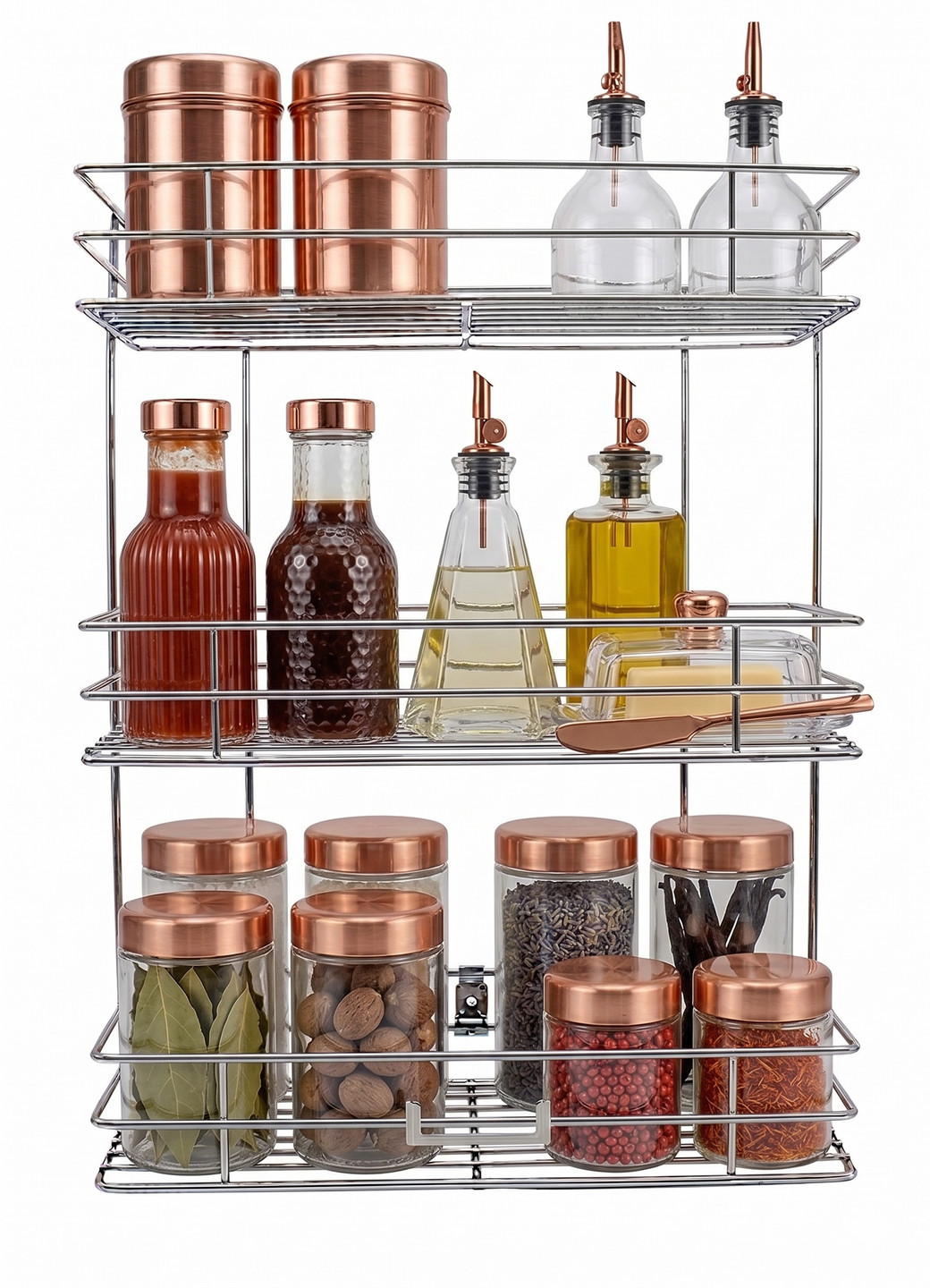 VISKHAPRA Containers Kitchen Rack 3-Tier Kitchen Storage Shelf Foldable Iron Rack for Spices Chrome Steel