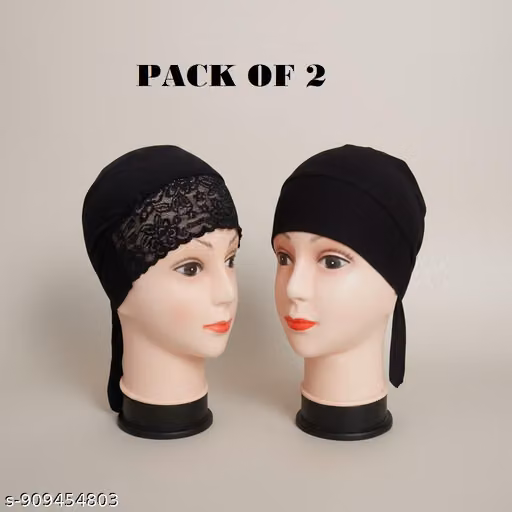 Hijab Under Cap | Inner Cap | Breathable Cap | Black Cap | Plain and Net Cap | Pack of 2