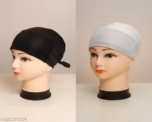 Hijab Under Cap | Inner Cap | Breathable Cap | White Cap | Black Cap | White and Black Glitter Cap | Pack of 2