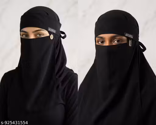 Black Niqab for Women-Stylish Nosepiece | Saudi Naqab | Islamic & Modest Wear | Nose Piece for Abaya | Dubai Latest Burkha | Muslim wear | Face cover | Pack of 2