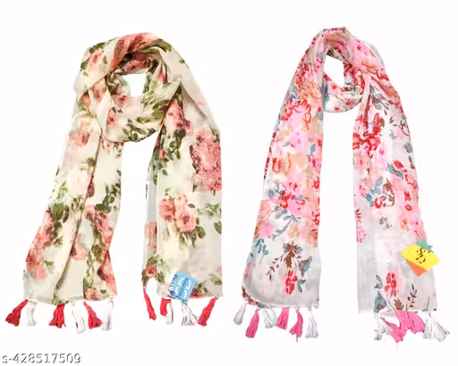 soul's desire| multicolored chiffon printed scarfs for womens and girls with floral and tiger print, pack of 2 stoles