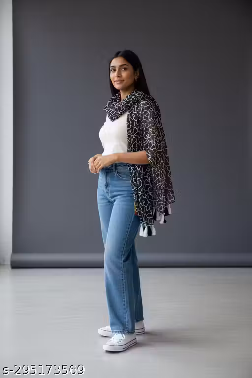 Soul's desire| black and white Printed Chiffon stole and scarf for Womens and girls