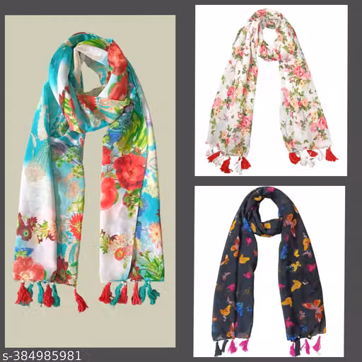 soul's desire| multicolored chiffon printed scarfs for womens and girls with floral print, pack of 3 stoles